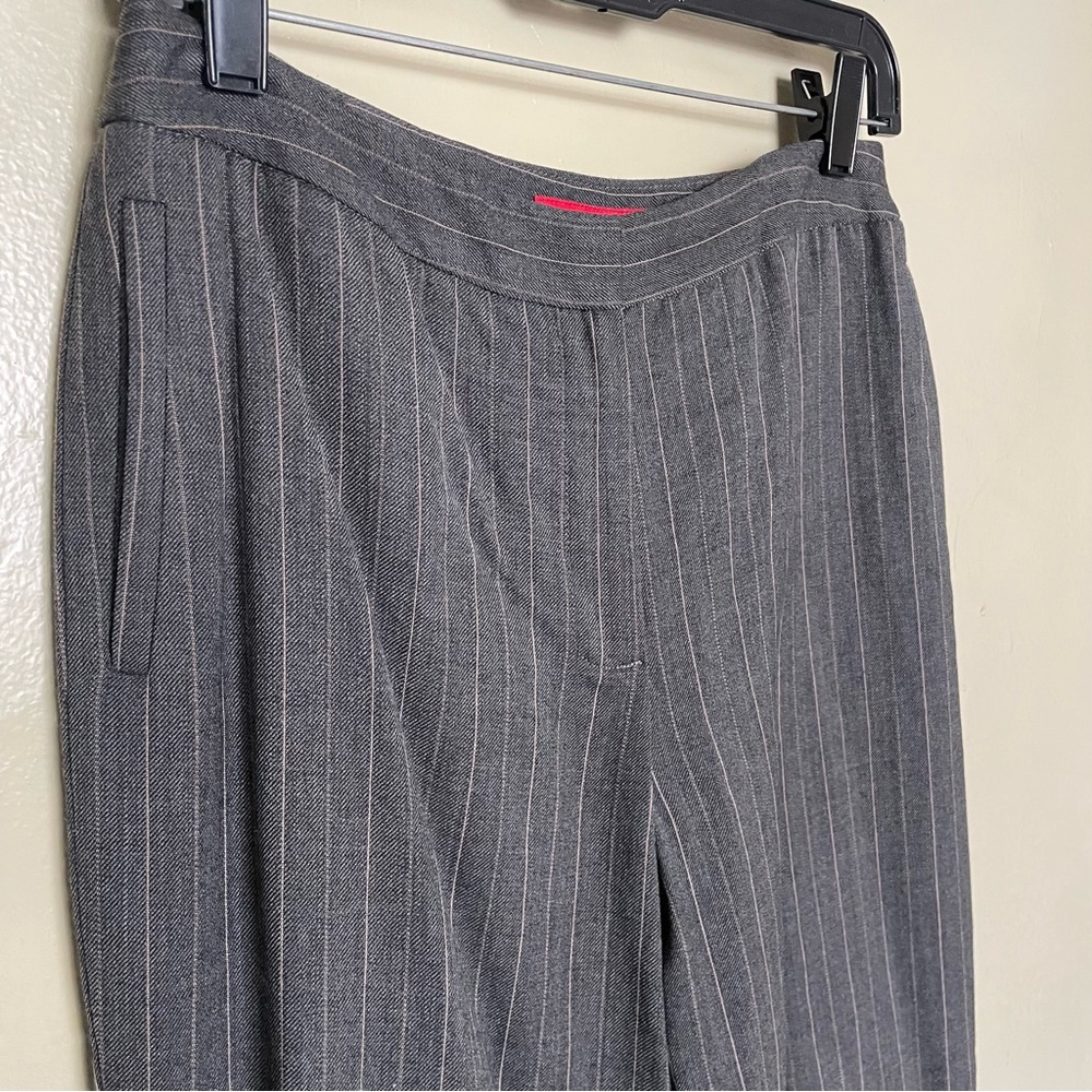 Anne Klein Dark Gray Wool Pinstripe Pants with Thin Vertical Stripes